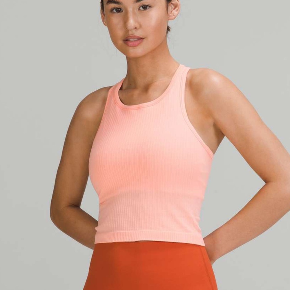 Lululemon Ebb to Street Cropped Racerback Tank Top Dew Pink